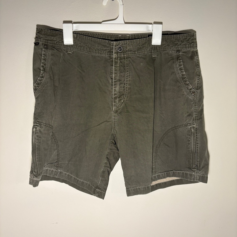 Kuhl Mens Cargo Shorts Size 38 Olive Green Vintage Patina Dye Cotton Nylon Blend